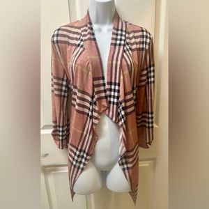 Pink Plaid Open Shawl Cardigan